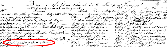 Jane Ellison burial record 1819 Liverpool